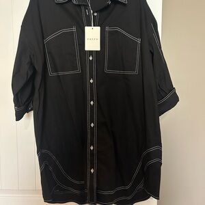 Entro Black Button Down Shirt Dress with White Stitching